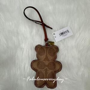 Coach Bear Puffy Bag Charm In Signature Canvas Tan/Caramel CCX44 NWT